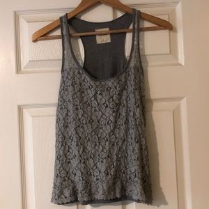 Hollister Gray Lace Racerback Tank Top